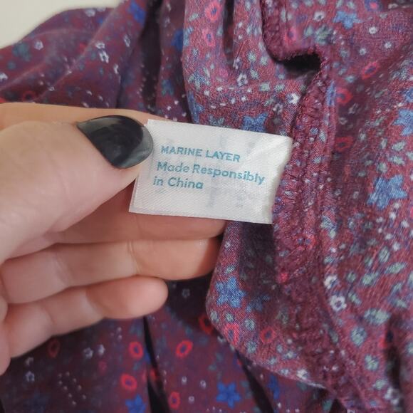 Marine Layer | Kiley Cabernet Ditsy Floral Wide Leg Pull-On Pocket Pants - Picture 8 of 9